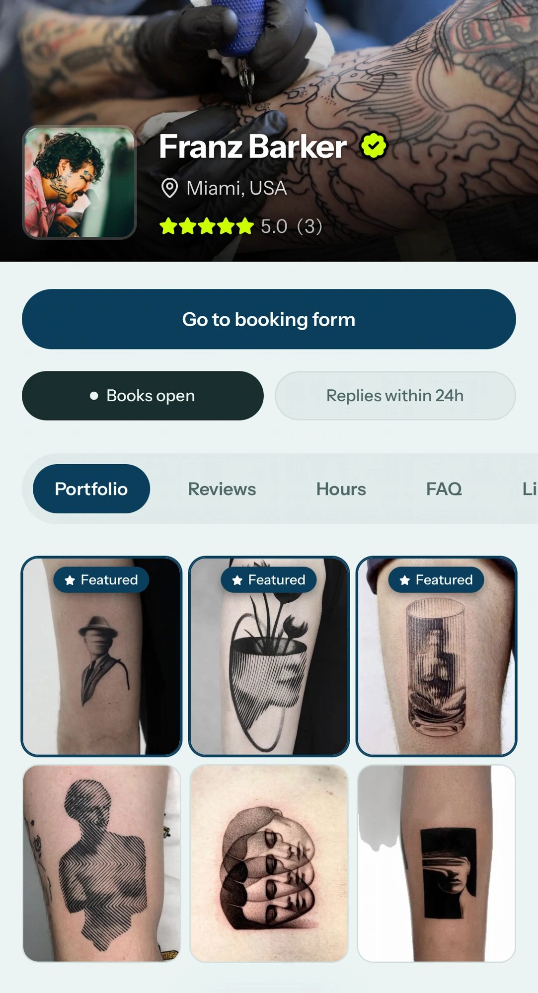 Example Tattou artist profile