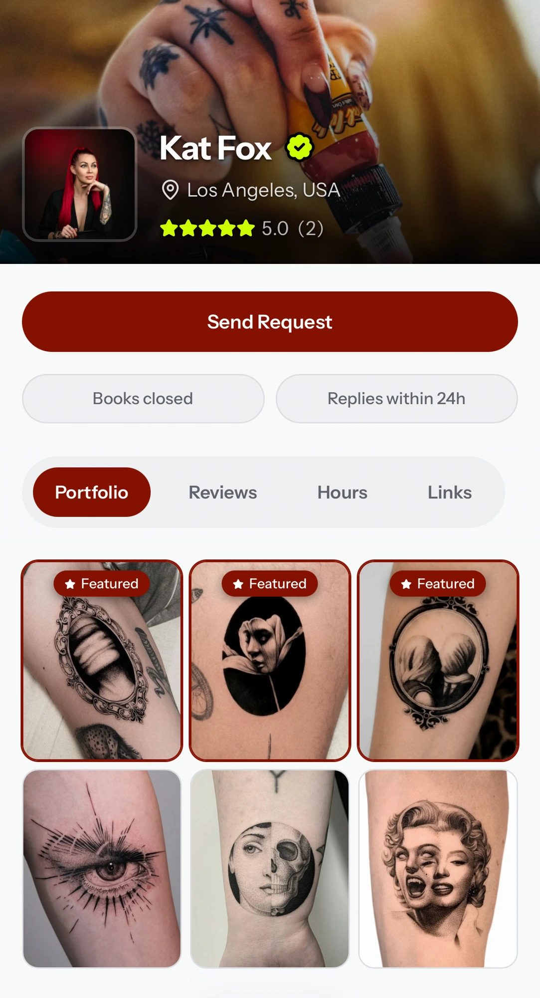 Example Tattou artist profile