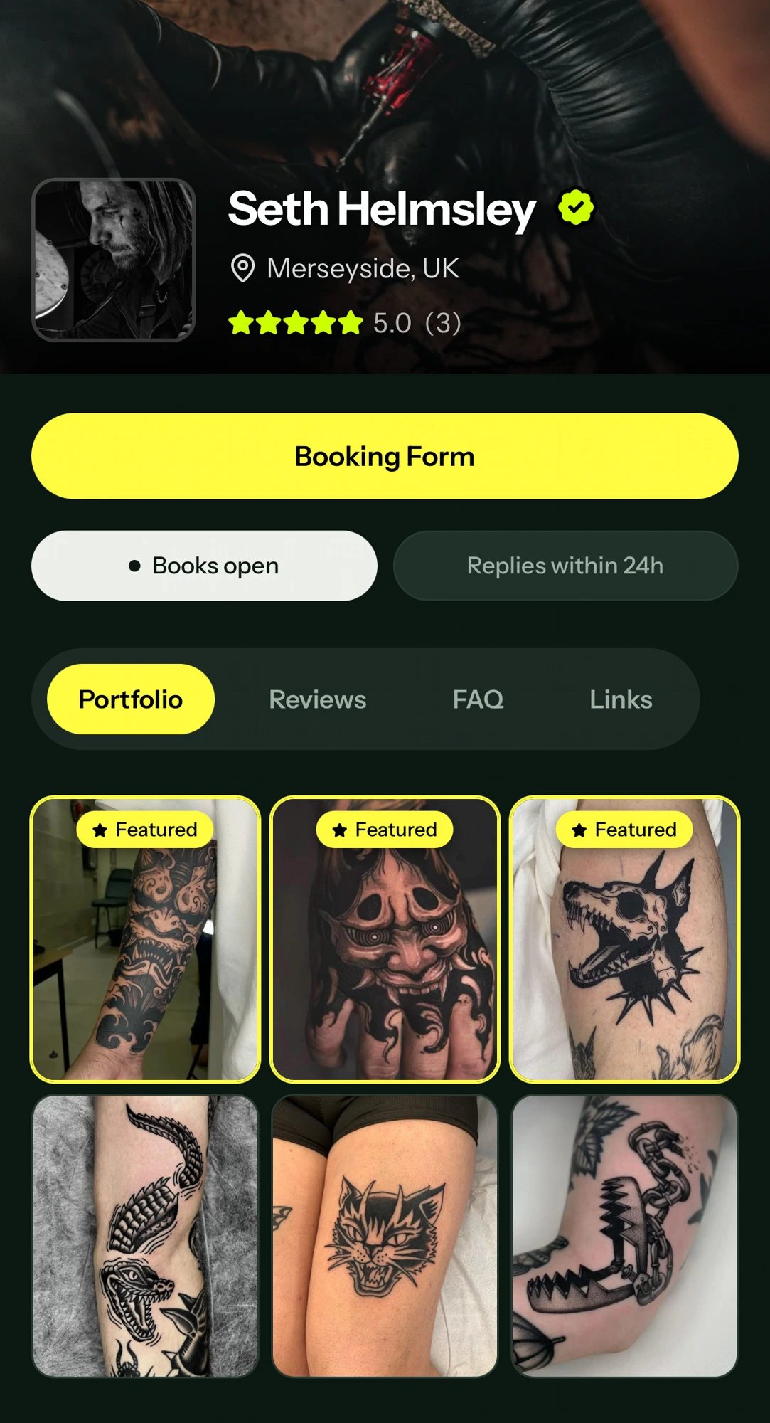 Example Tattou artist profile